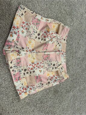 High-Rise Patchwork Floral Bermuda Shorts in Pink & Cream